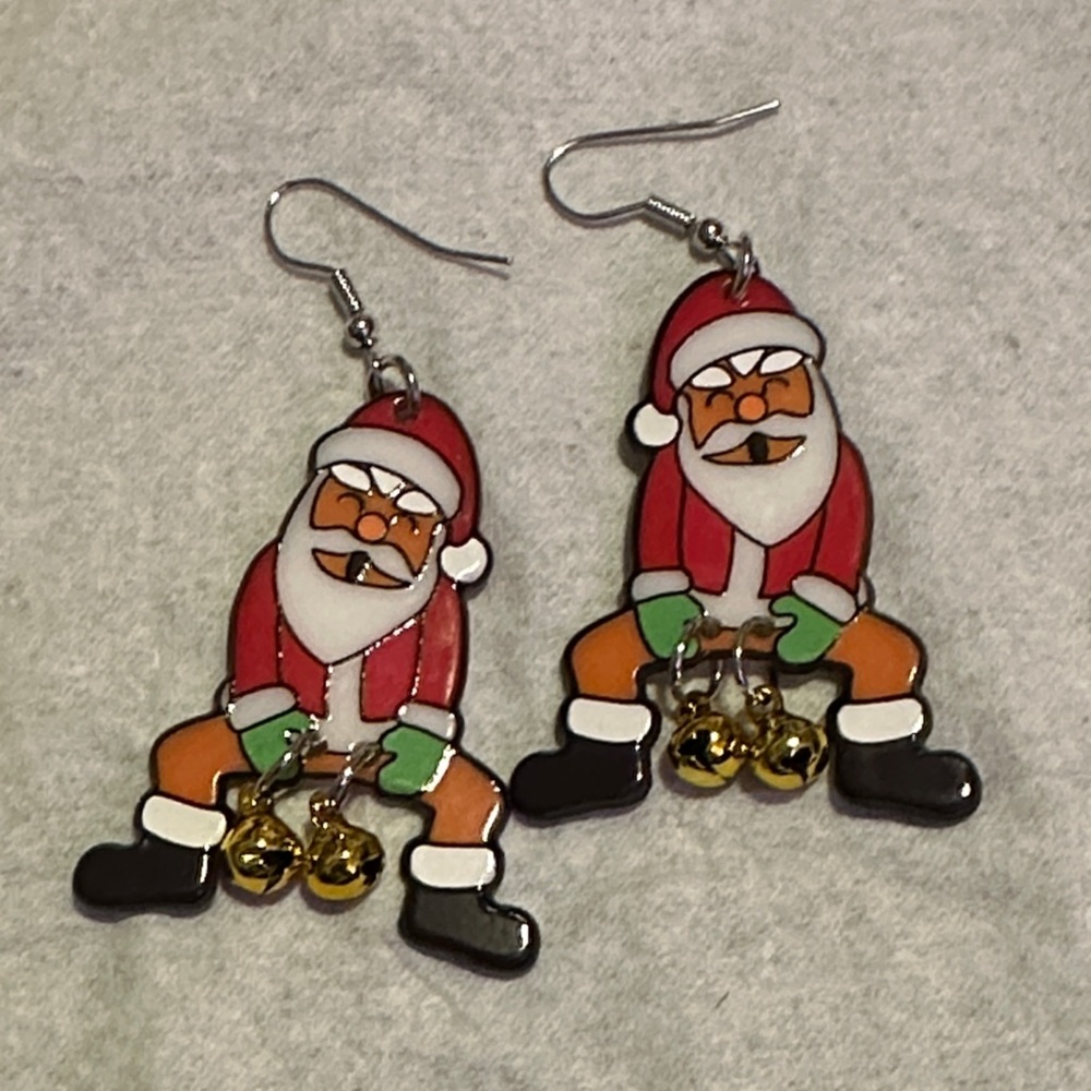 Santa Claus Dangle Earrings with Bells
